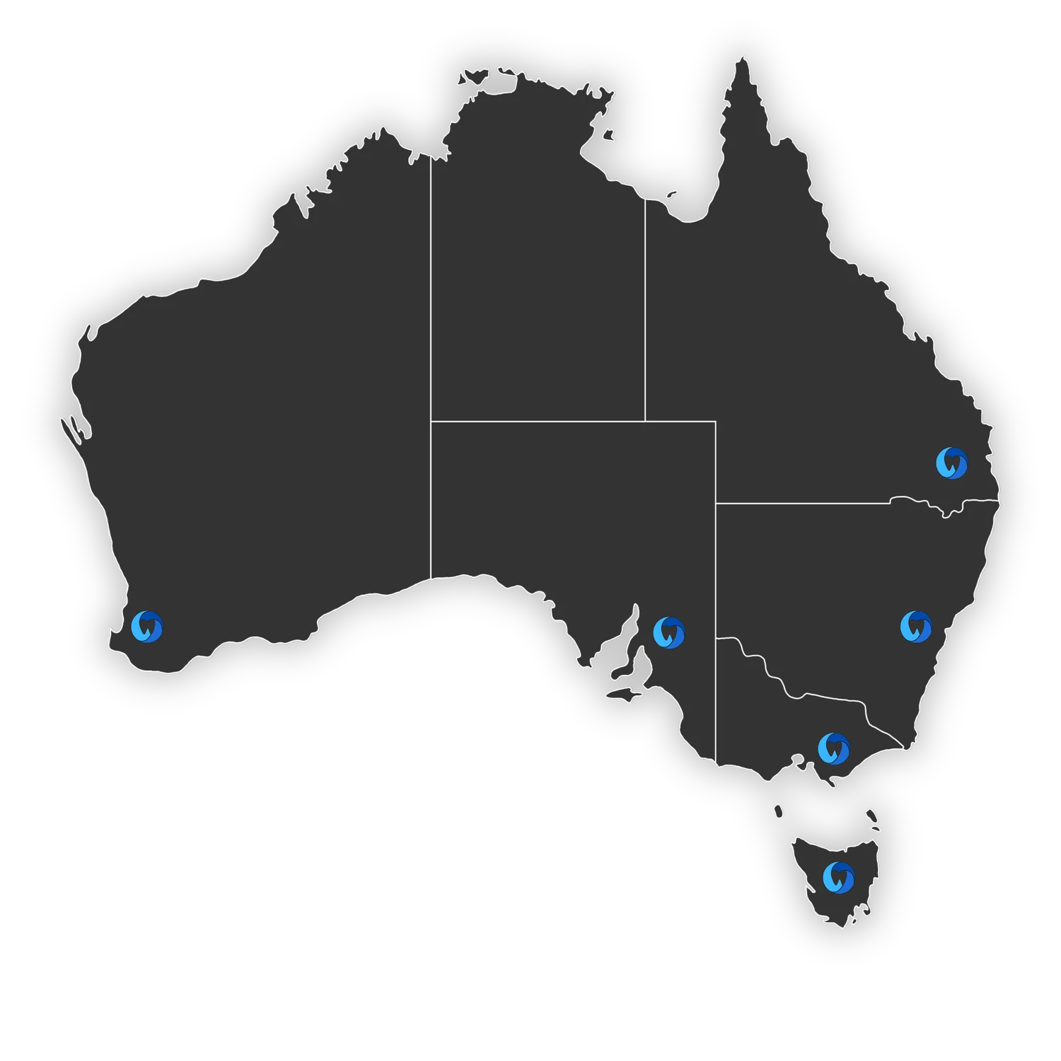 Map of Australia showing Mouth Rehab Centre partner locations across six states
